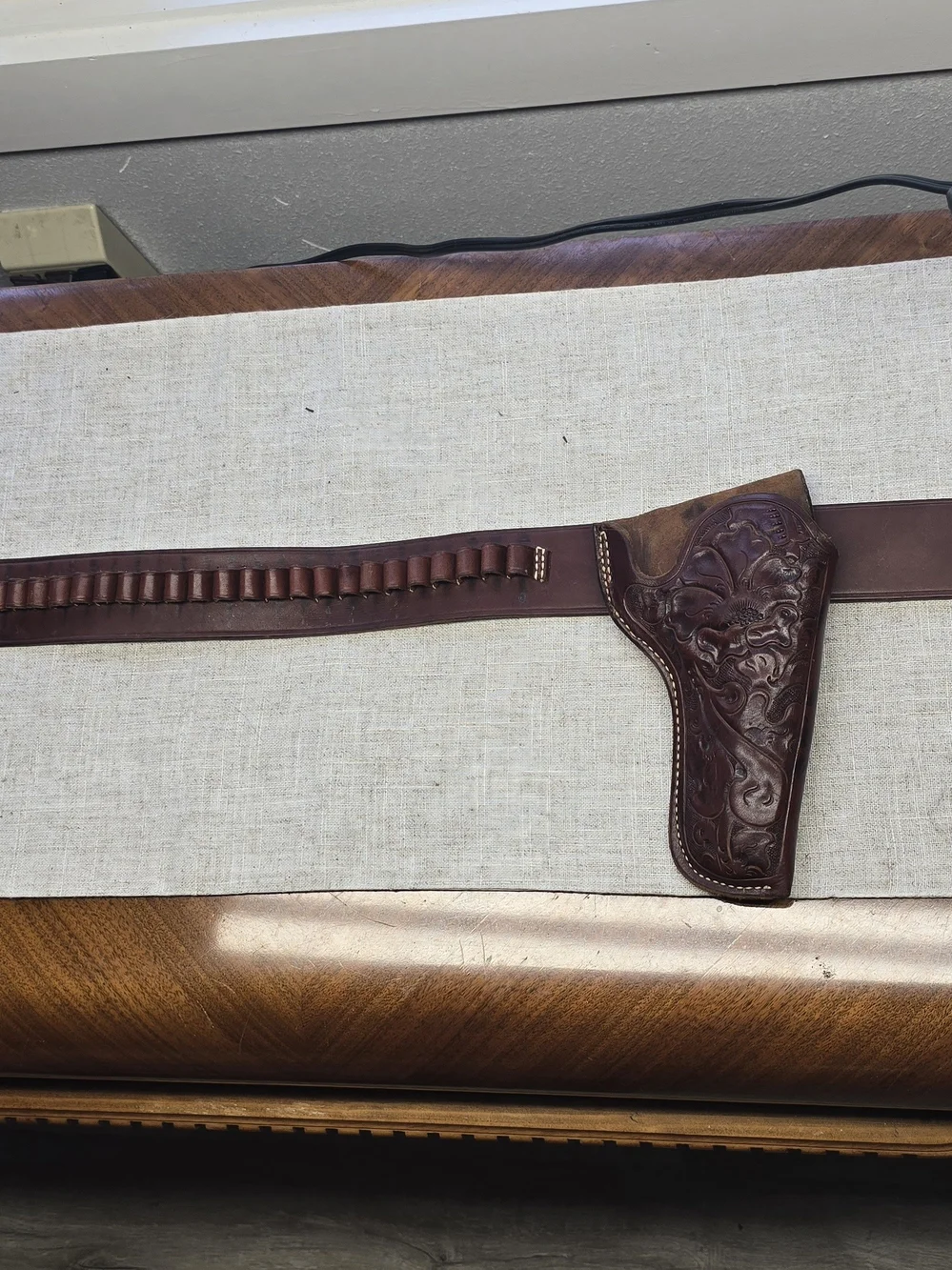 Vintage The George Co. Hand-Carved Floral Leather Holster & Cartridge Belt